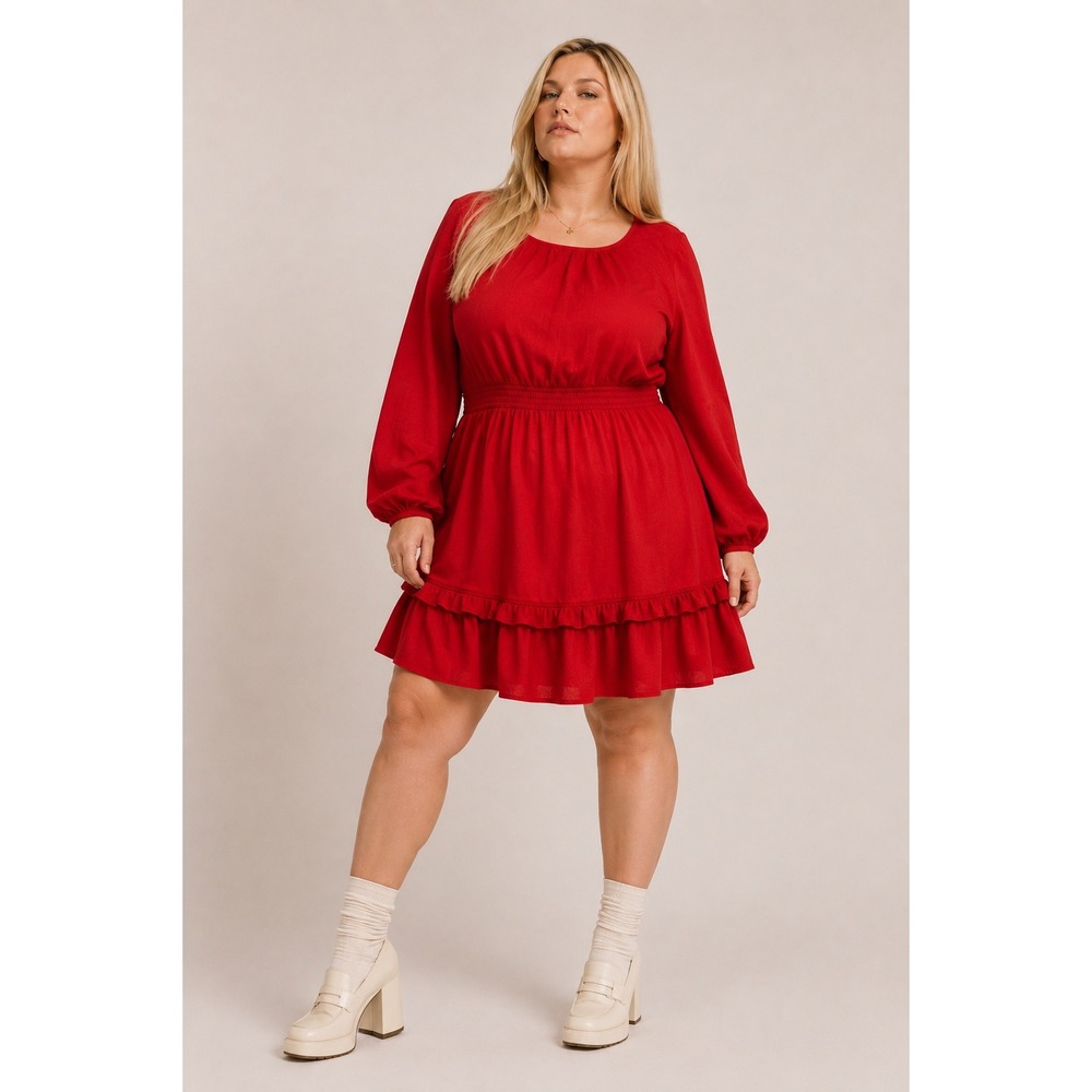 Knox‎ Rose crimson red satin peasant dress XXL